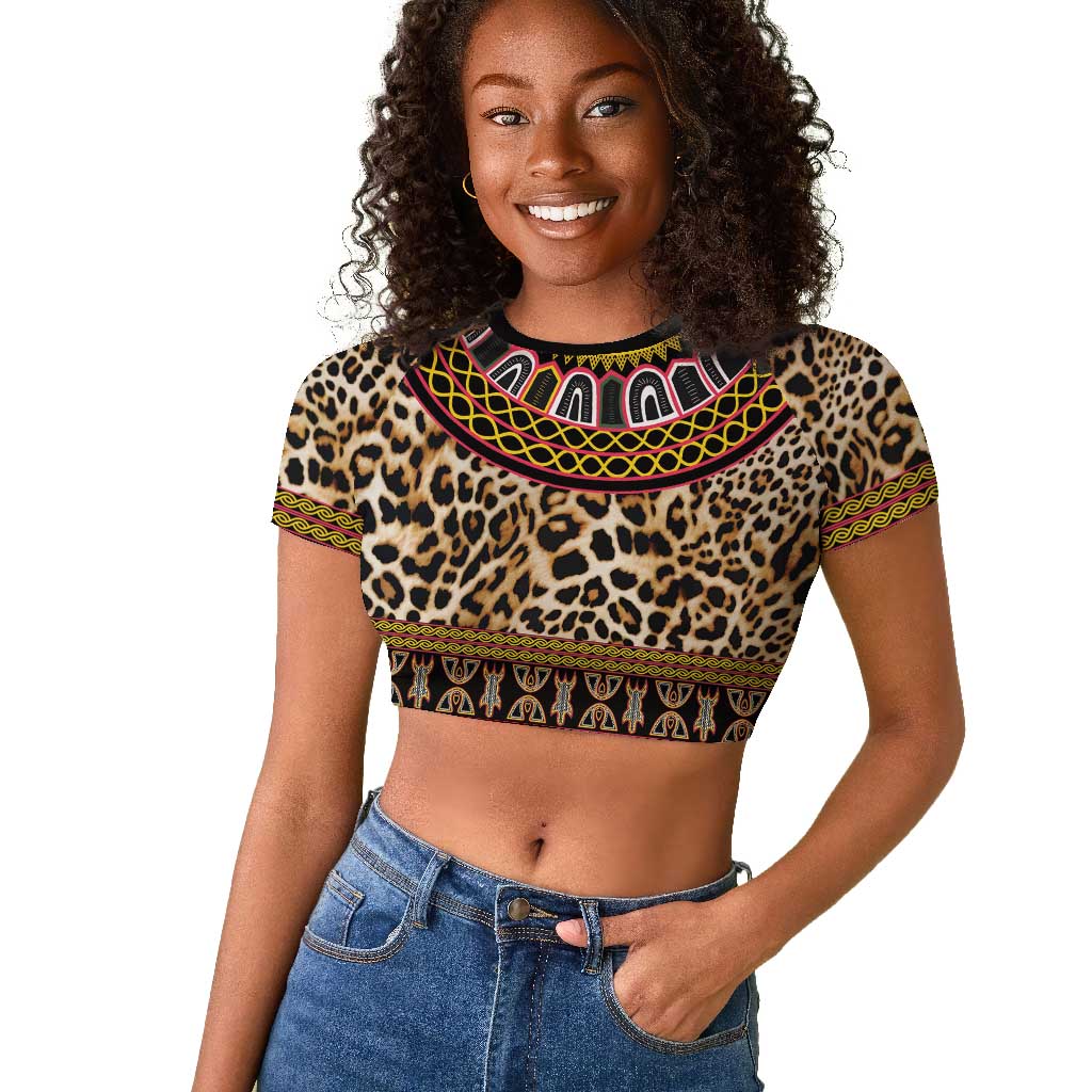 Cameroon Cheetah Toghu Pattern Raglan Cropped T shirt