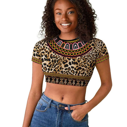 Cameroon Cheetah Toghu Pattern Raglan Cropped T shirt