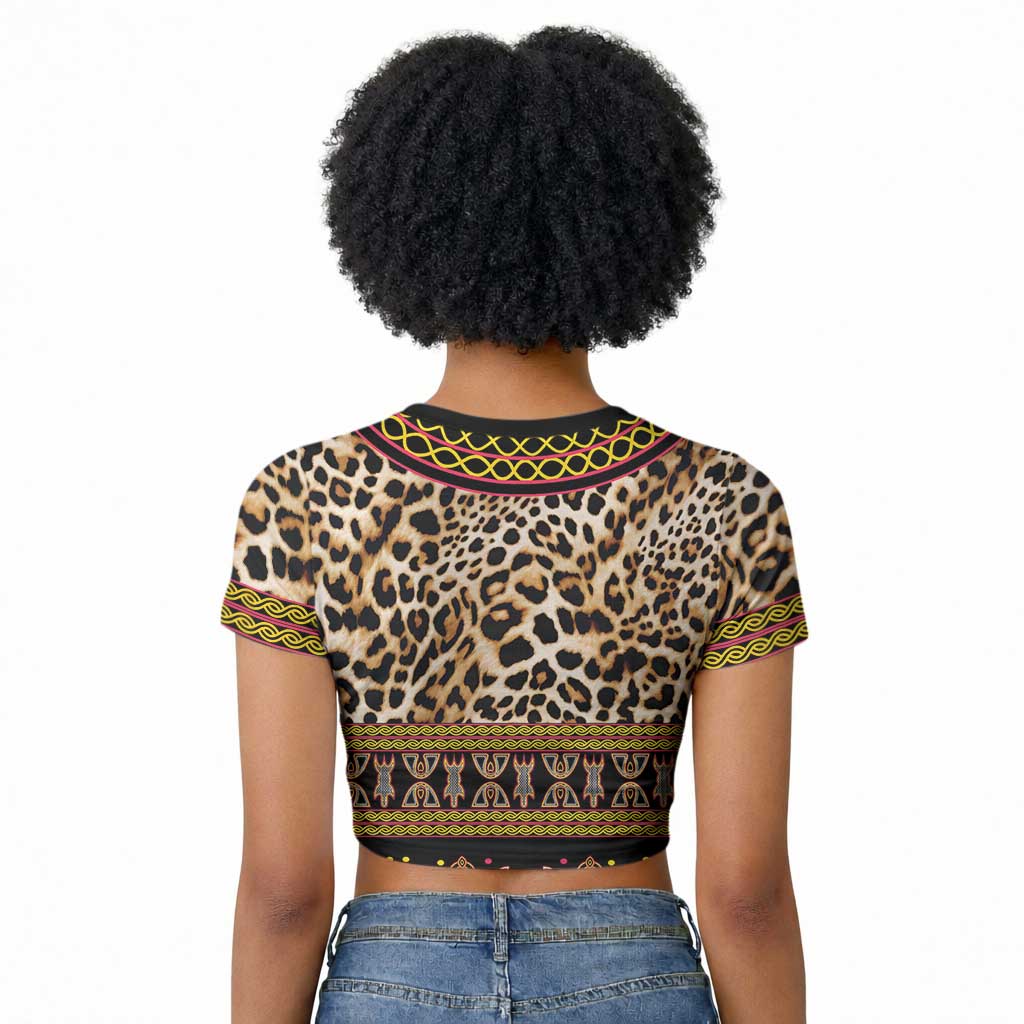 Cameroon Cheetah Toghu Pattern Raglan Cropped T shirt
