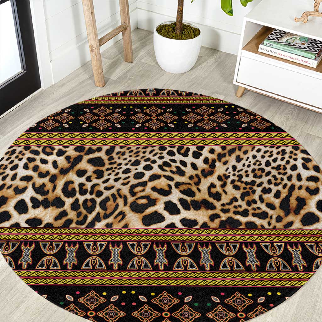 Cameroon Cheetah Toghu Pattern Round Carpet