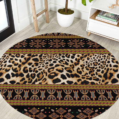 Cameroon Cheetah Toghu Pattern Round Carpet