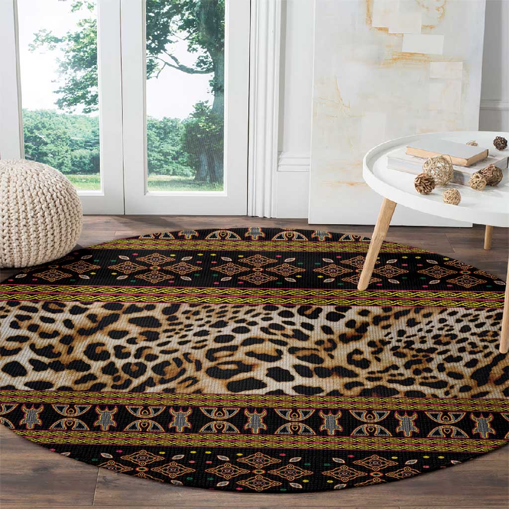 Cameroon Cheetah Toghu Pattern Round Carpet