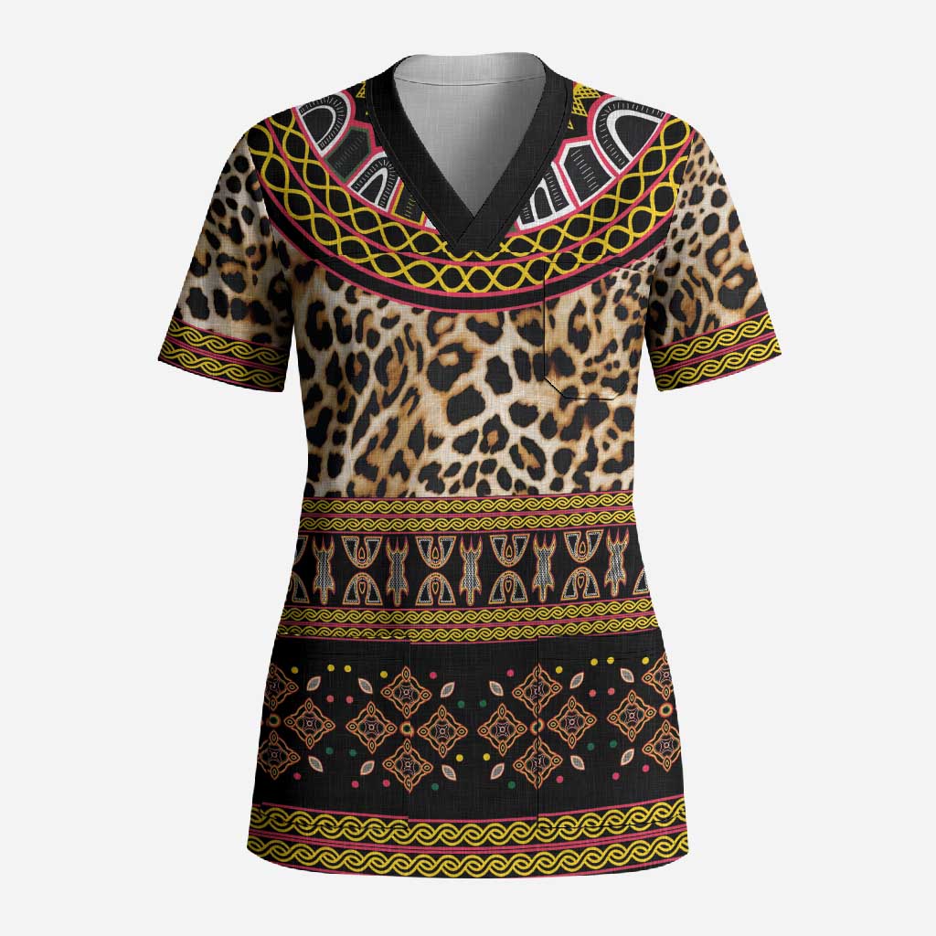 Cameroon Cheetah Toghu Pattern Scrub Top