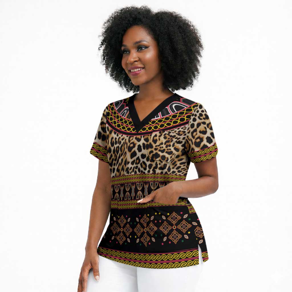 Cameroon Cheetah Toghu Pattern Scrub Top