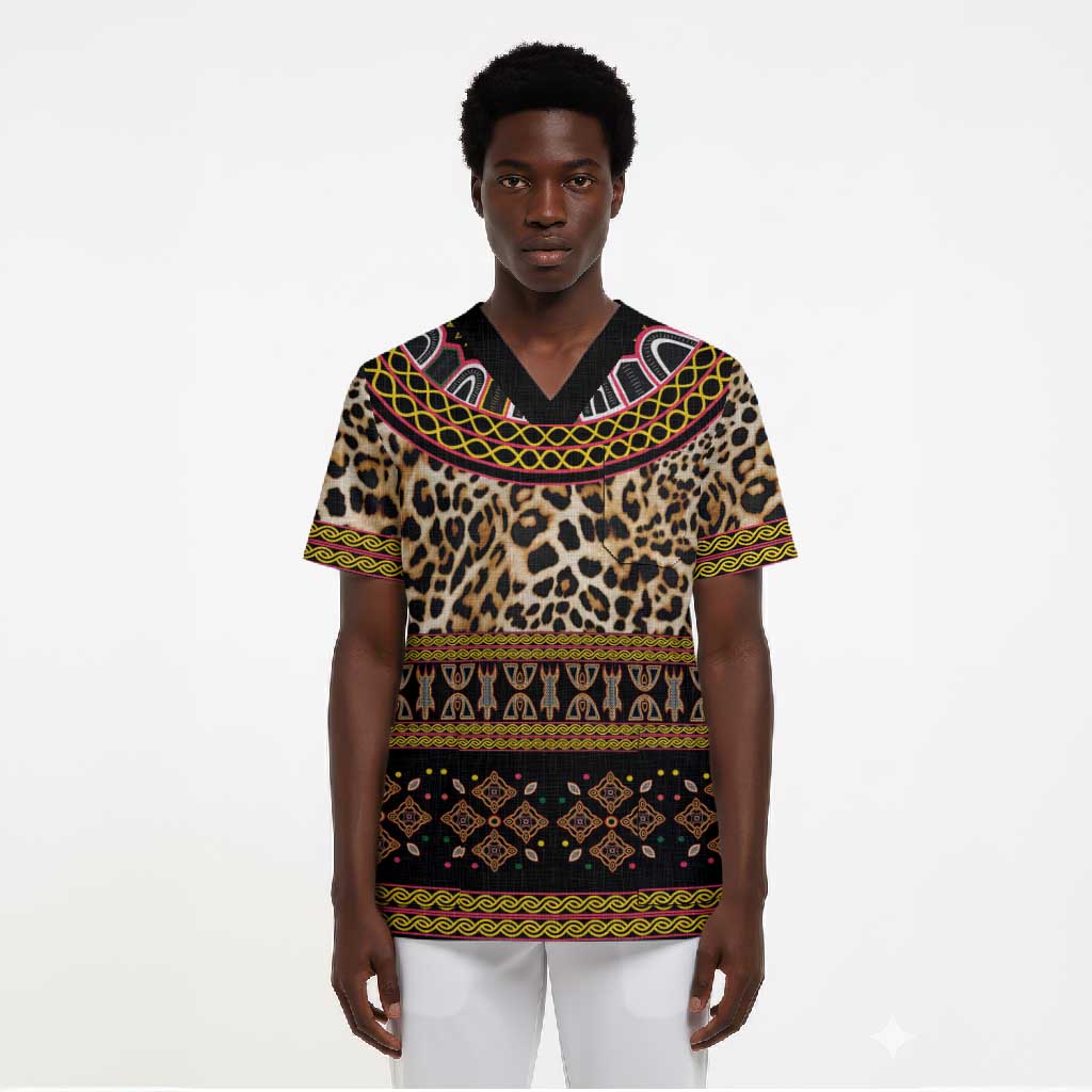 Cameroon Cheetah Toghu Pattern Scrub Top
