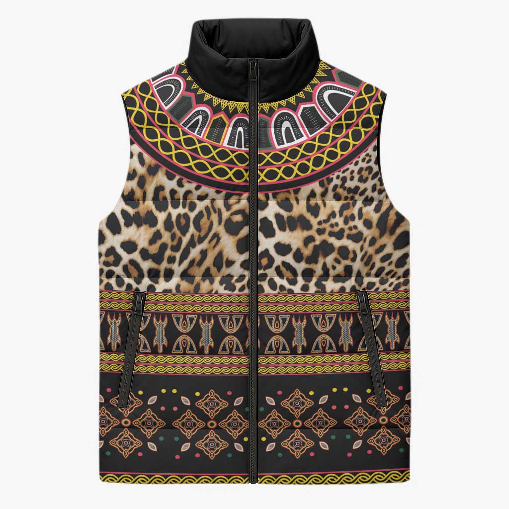 Cameroon Cheetah Toghu Pattern Sleeveless Puffer Jacket