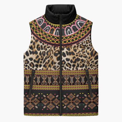 Cameroon Cheetah Toghu Pattern Sleeveless Puffer Jacket