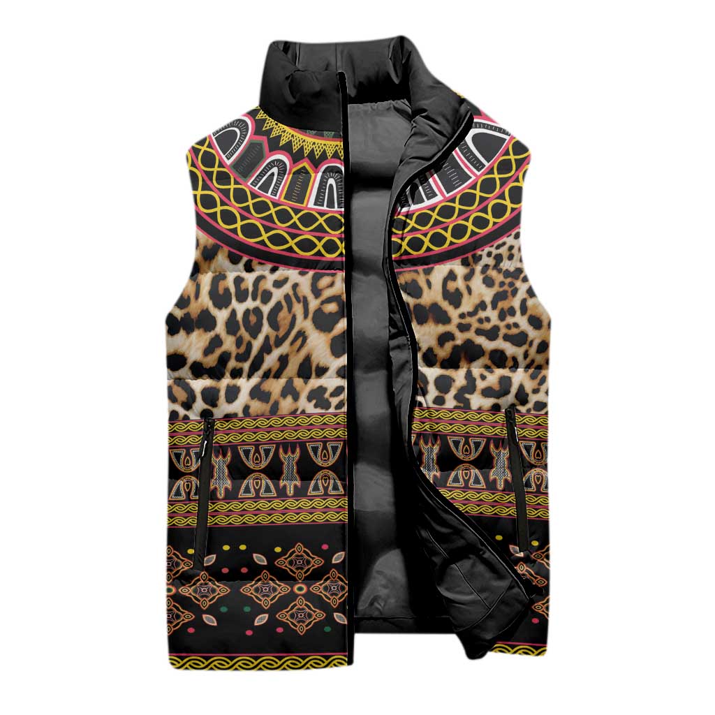 Cameroon Cheetah Toghu Pattern Sleeveless Puffer Jacket