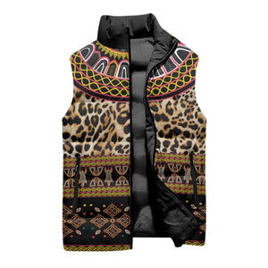 Cameroon Cheetah Toghu Pattern Sleeveless Puffer Jacket