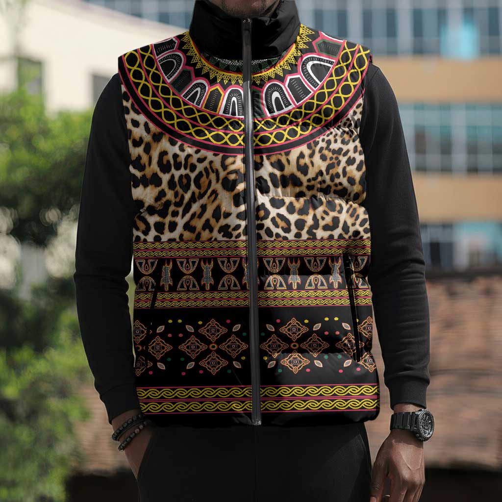 Cameroon Cheetah Toghu Pattern Sleeveless Puffer Jacket