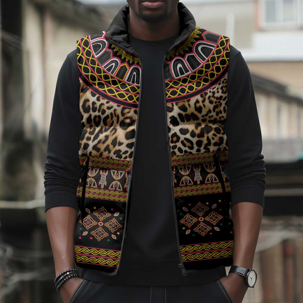 Cameroon Cheetah Toghu Pattern Sleeveless Puffer Jacket