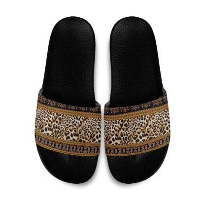Cameroon Cheetah Toghu Pattern Slide Sandals
