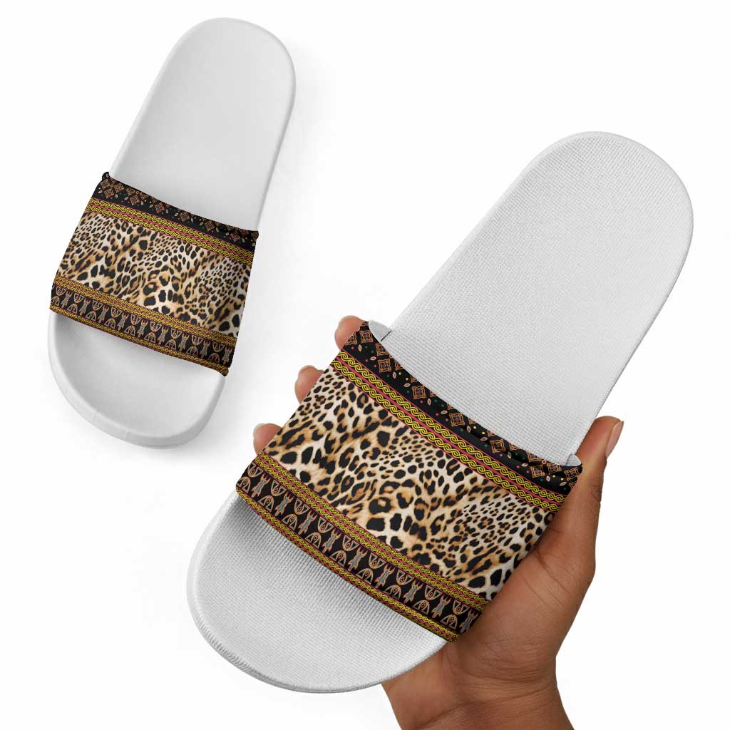 Cameroon Cheetah Toghu Pattern Slide Sandals