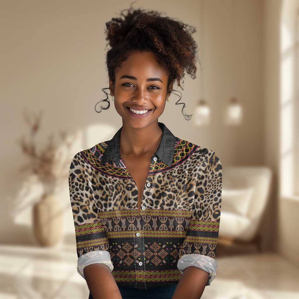 Cameroon Cheetah Toghu Pattern Women Casual Shirt