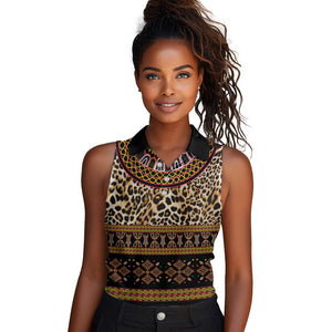 Cameroon Cheetah Toghu Pattern Women Sleeveless Polo Shirt