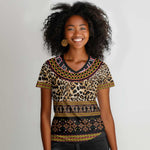 Cameroon Cheetah Toghu Pattern Women V-Neck T-Shirt