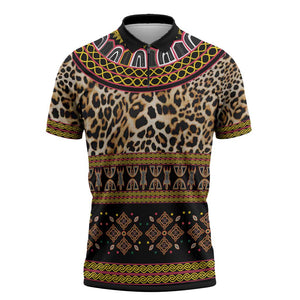 Cameroon Cheetah Toghu Pattern Zipper Polo Shirt