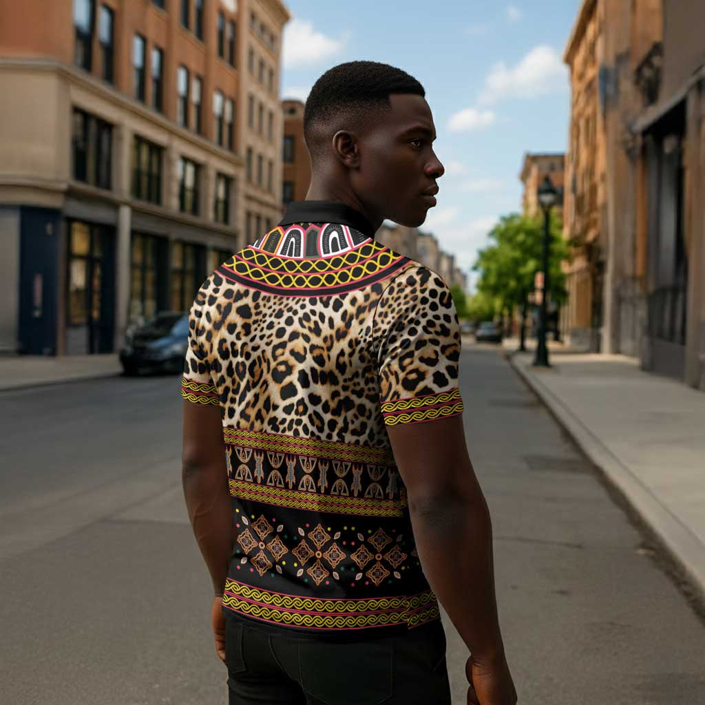 Cameroon Cheetah Toghu Pattern Zipper Polo Shirt