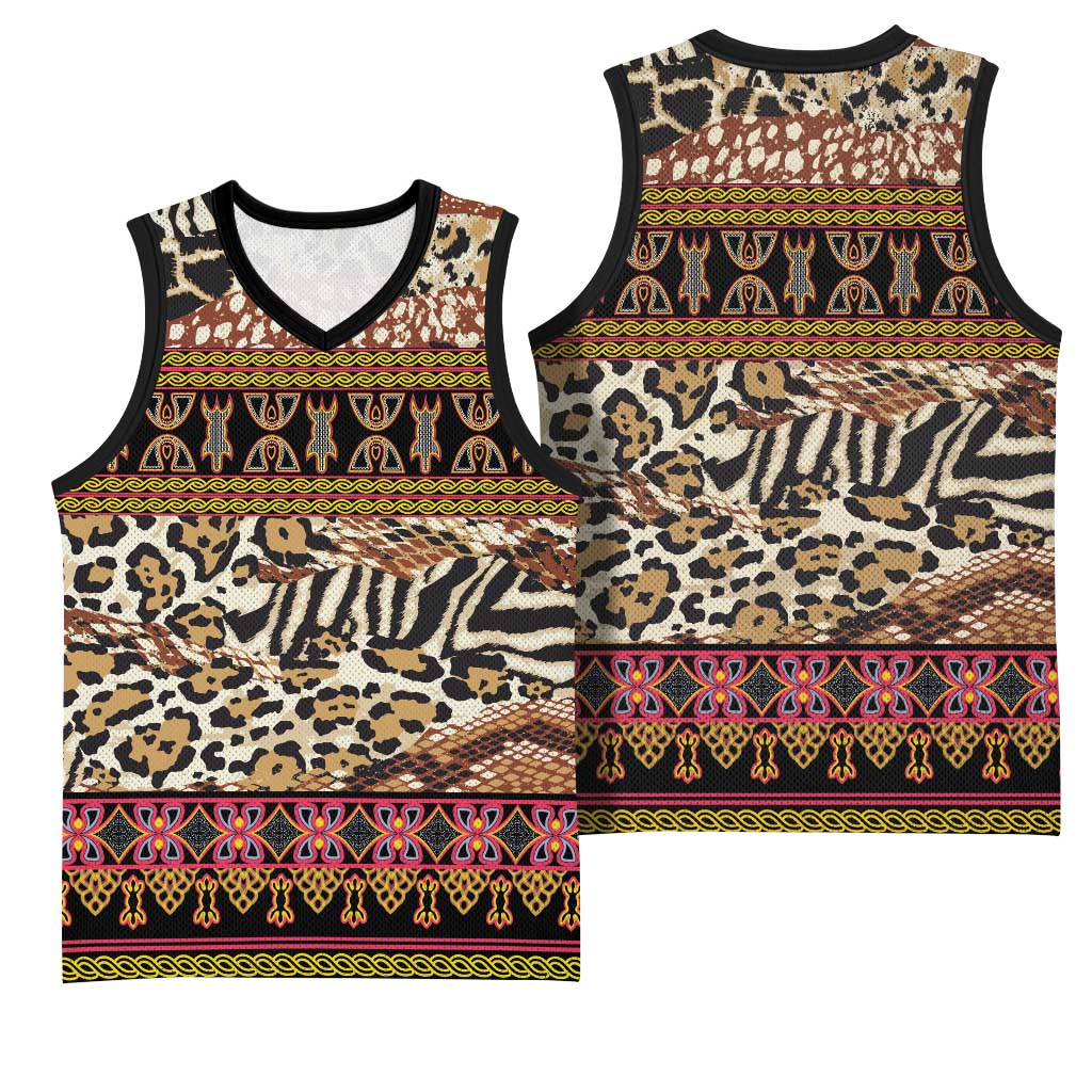 Cameroon Toghu Basketball Jersey Wild Animal Skins Seamless Pattern