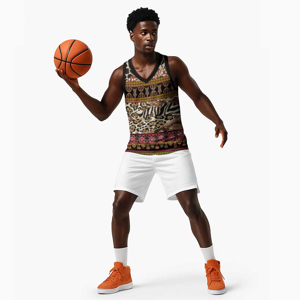 Cameroon Toghu Basketball Jersey Wild Animal Skins Seamless Pattern