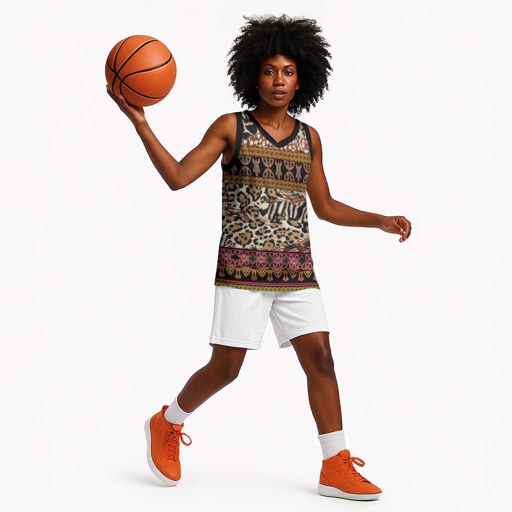 Cameroon Toghu Basketball Jersey Wild Animal Skins Seamless Pattern