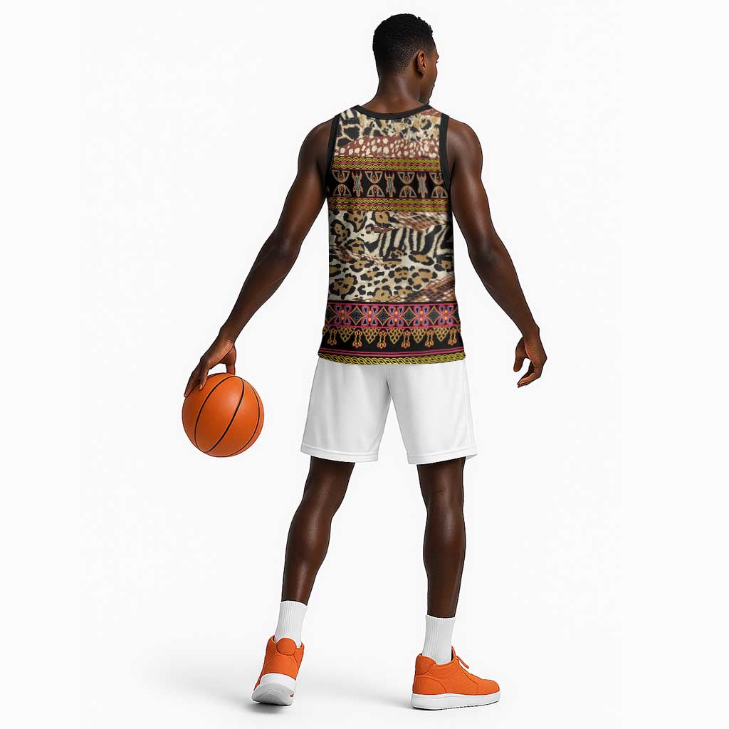 Cameroon Toghu Basketball Jersey Wild Animal Skins Seamless Pattern