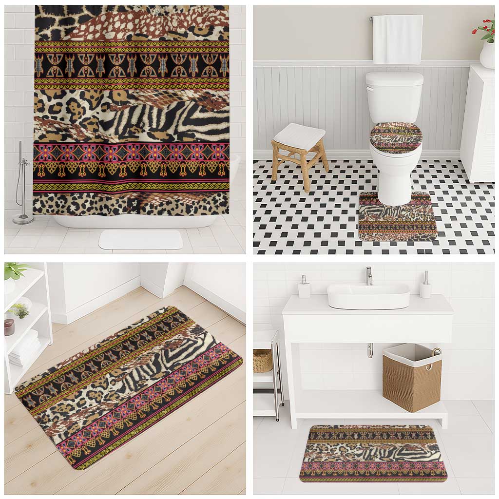 Cameroon Toghu Bathroom Set Wild Animal Skins Seamless Pattern