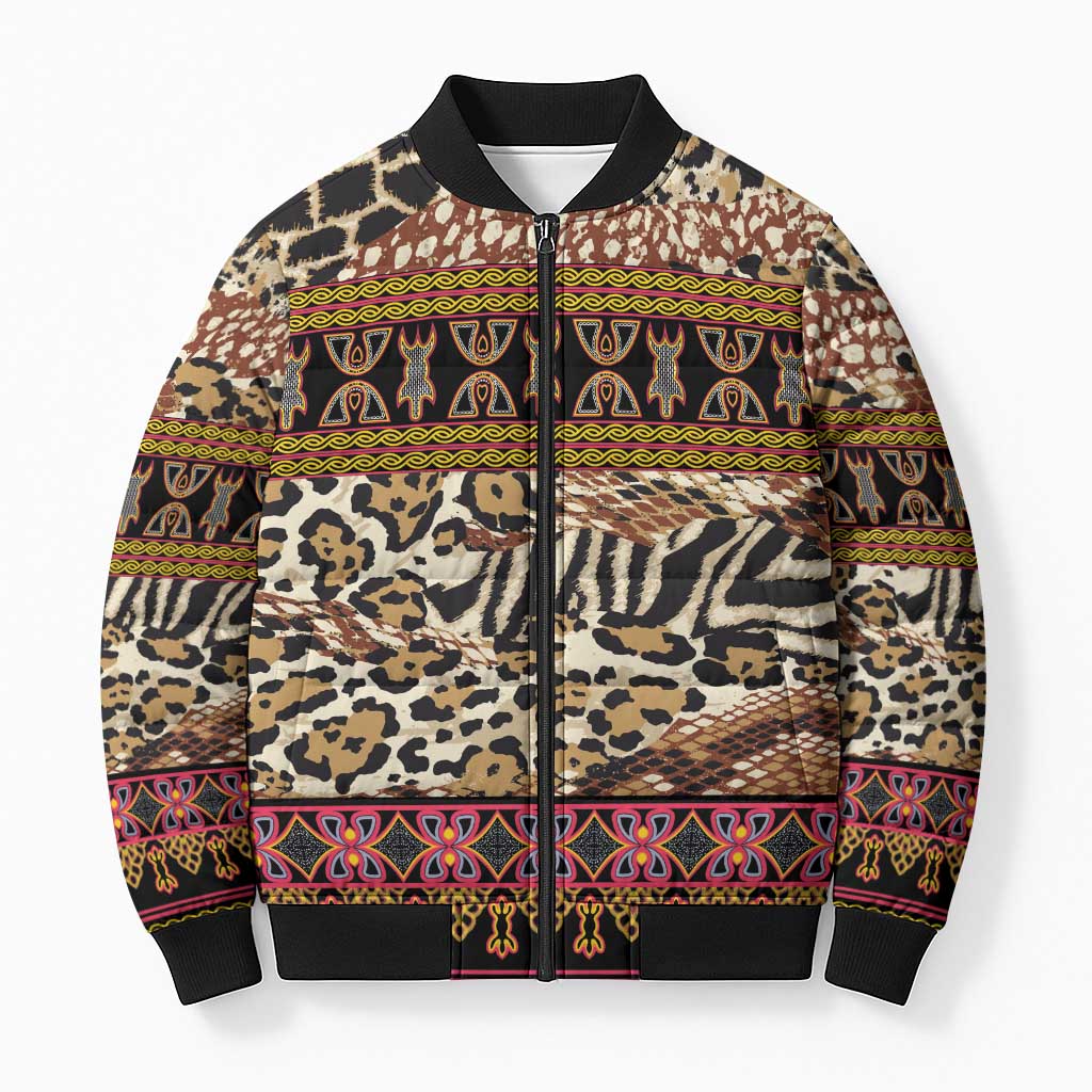 Cameroon Toghu Bomber Puffer Jacket Wild Animal Skins Seamless Pattern