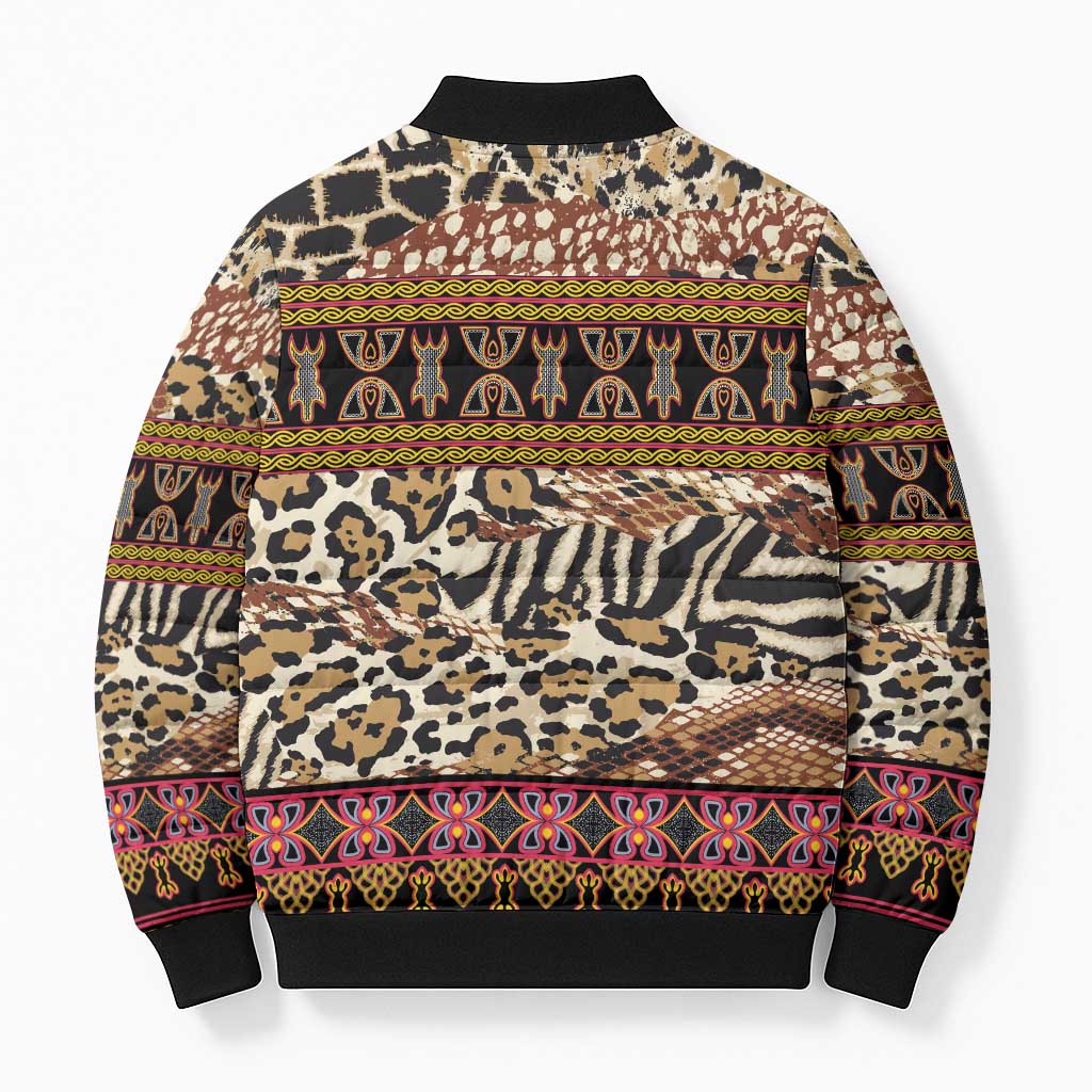 Cameroon Toghu Bomber Puffer Jacket Wild Animal Skins Seamless Pattern