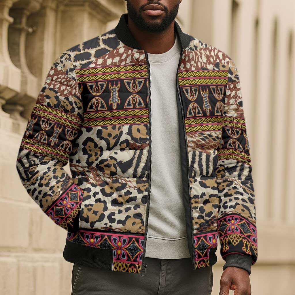 Cameroon Toghu Bomber Puffer Jacket Wild Animal Skins Seamless Pattern