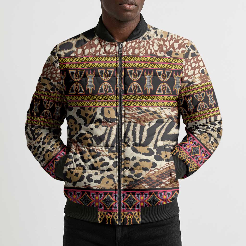 Cameroon Toghu Bomber Puffer Jacket Wild Animal Skins Seamless Pattern