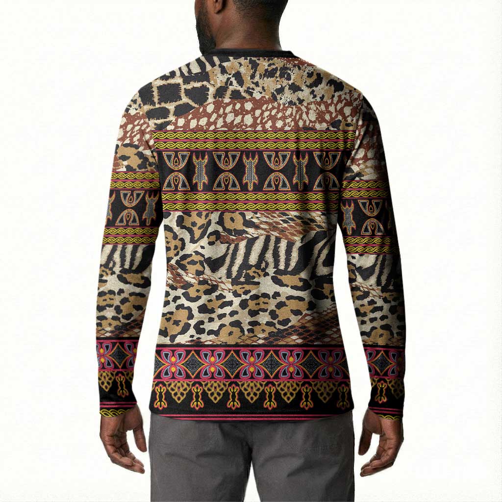 Cameroon Toghu Button Sweatshirt Wild Animal Skins Seamless Pattern