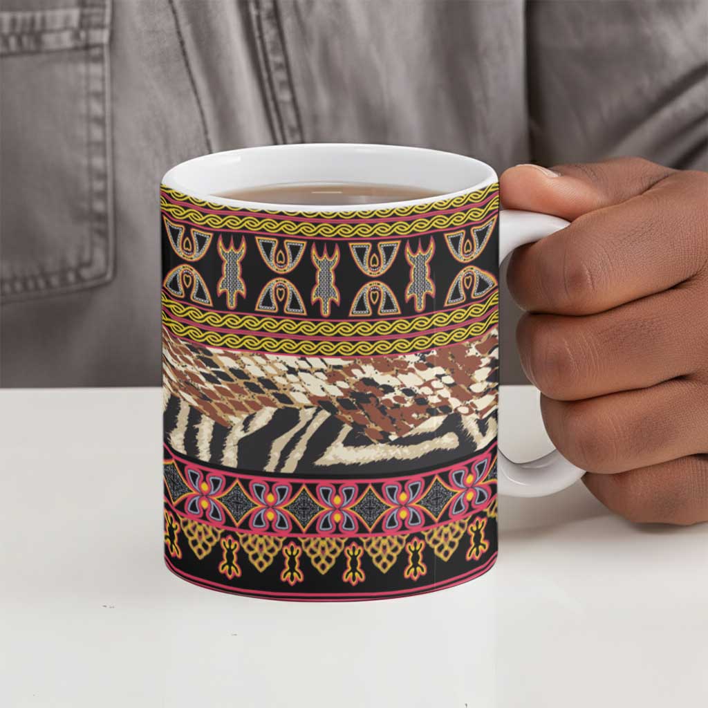 Cameroon Toghu Ceramic Mug Wild Animal Skins Seamless Pattern