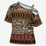 Cameroon Toghu Cross Shoulder Shirt Wild Animal Skins Seamless Pattern