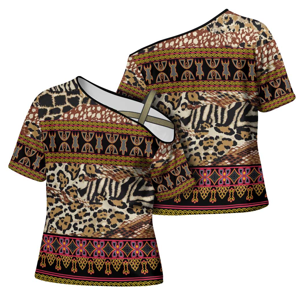 Cameroon Toghu Cross Shoulder Shirt Wild Animal Skins Seamless Pattern