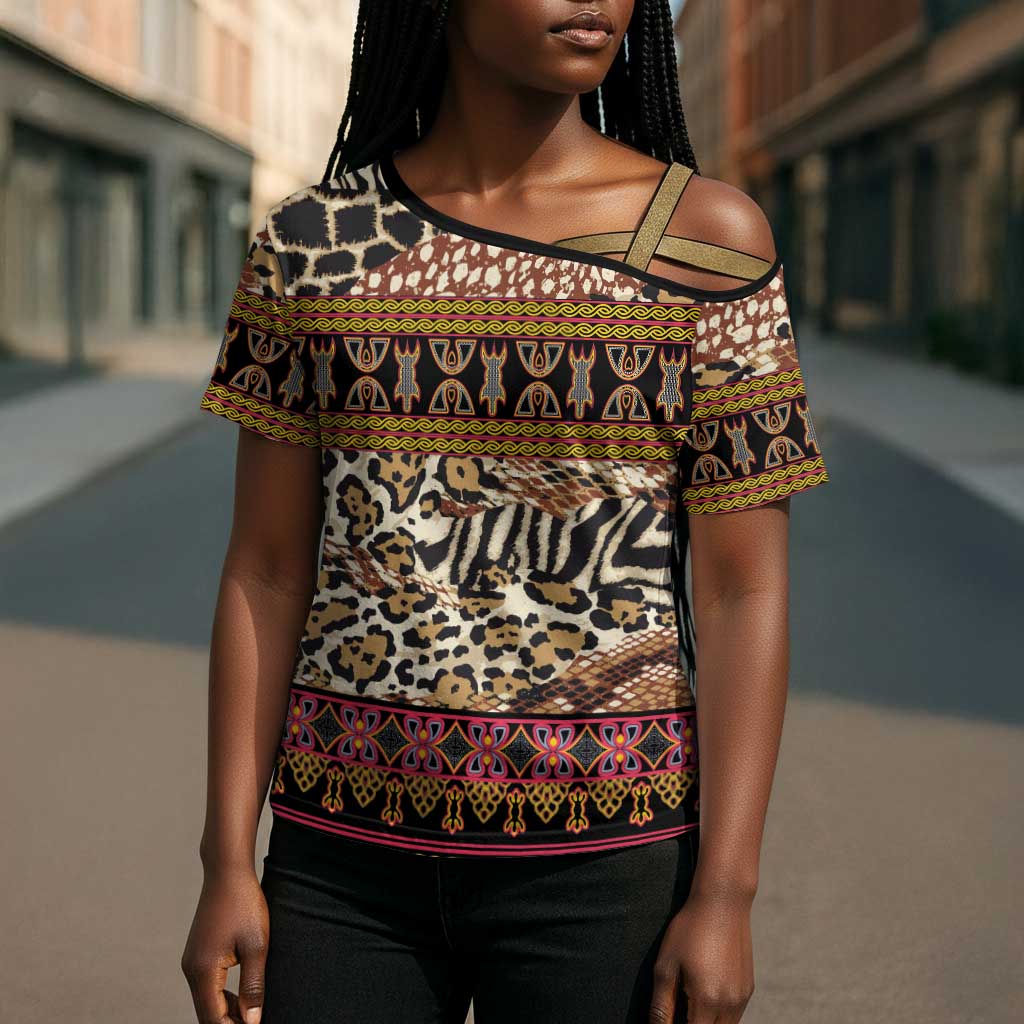 Cameroon Toghu Cross Shoulder Shirt Wild Animal Skins Seamless Pattern