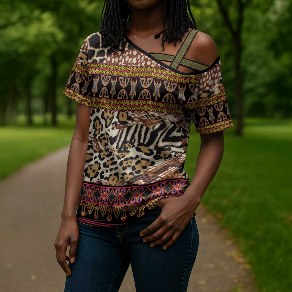 Cameroon Toghu Cross Shoulder Shirt Wild Animal Skins Seamless Pattern