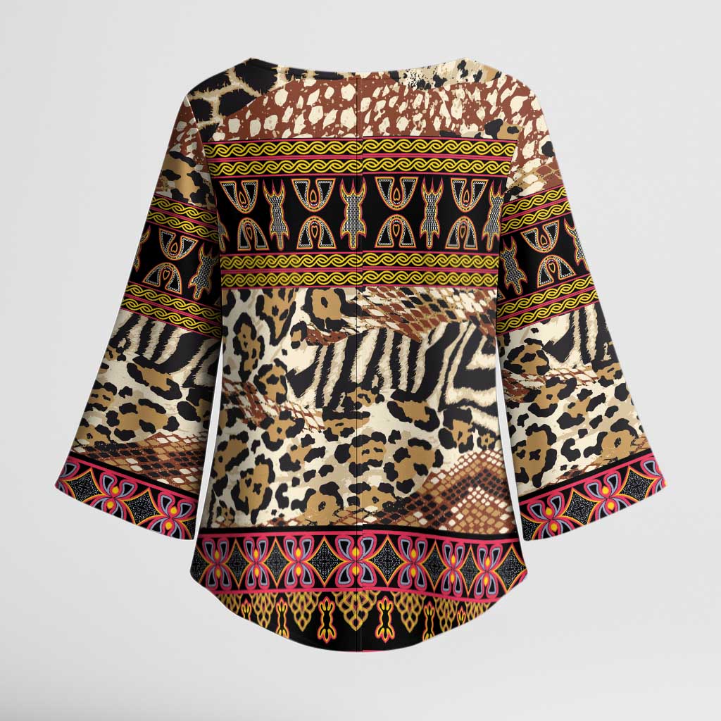 Cameroon Toghu Kimono Sleeve Blouse Wild Animal Skins Seamless Pattern