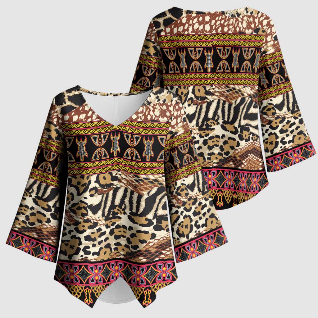 Cameroon Toghu Kimono Sleeve Blouse Wild Animal Skins Seamless Pattern