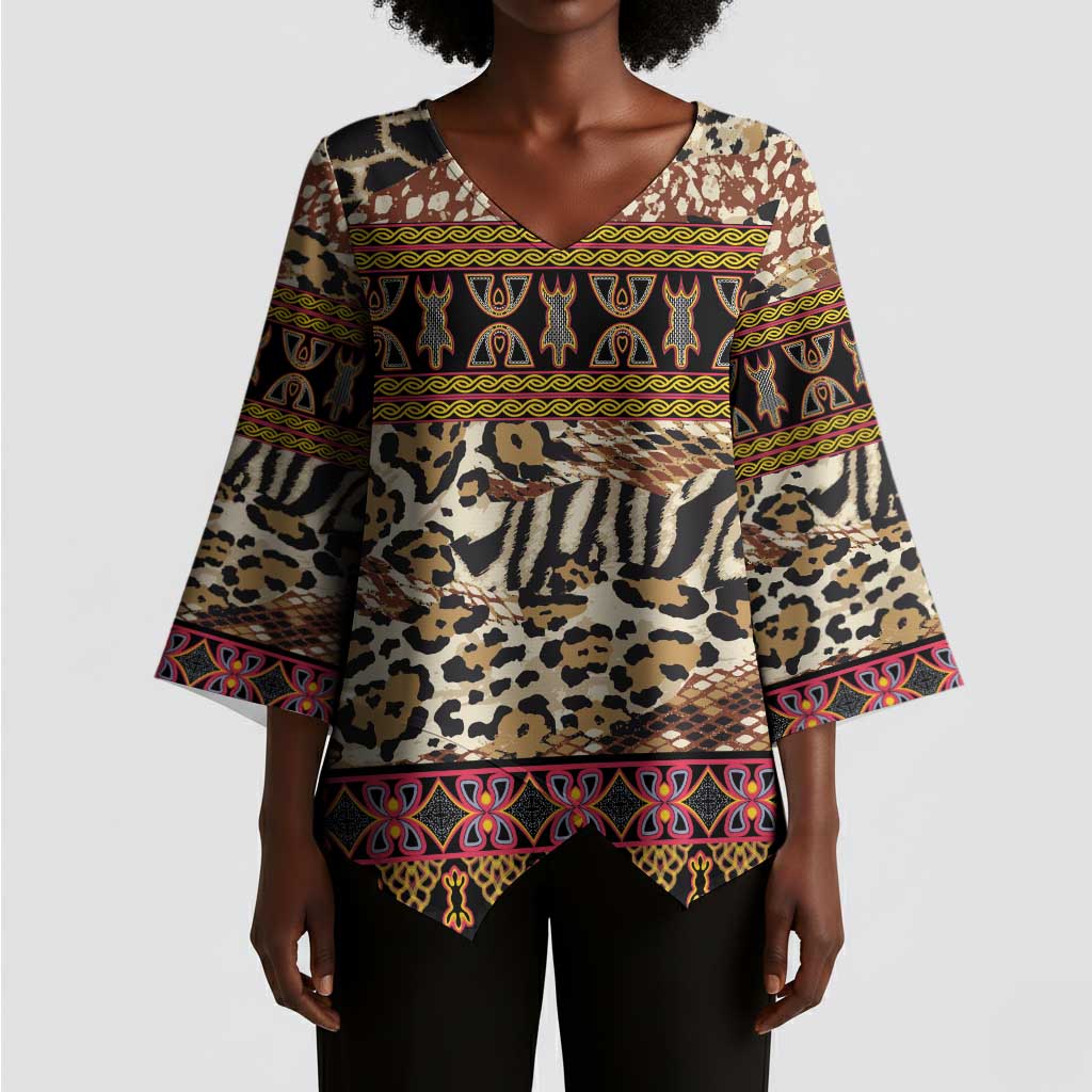 Cameroon Toghu Kimono Sleeve Blouse Wild Animal Skins Seamless Pattern