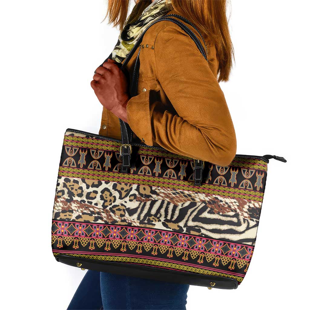 Cameroon Toghu Leather Tote Bag Wild Animal Skins Seamless Pattern