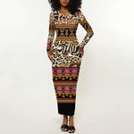 Cameroon Toghu Long Sleeve Bodycon Dress Wild Animal Skins Seamless Pattern