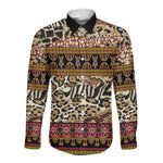 Cameroon Toghu Long Sleeve Button Shirt Wild Animal Skins Seamless Pattern