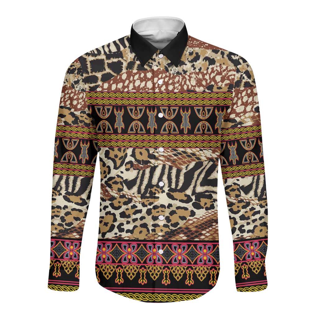 Cameroon Toghu Long Sleeve Button Shirt Wild Animal Skins Seamless Pattern