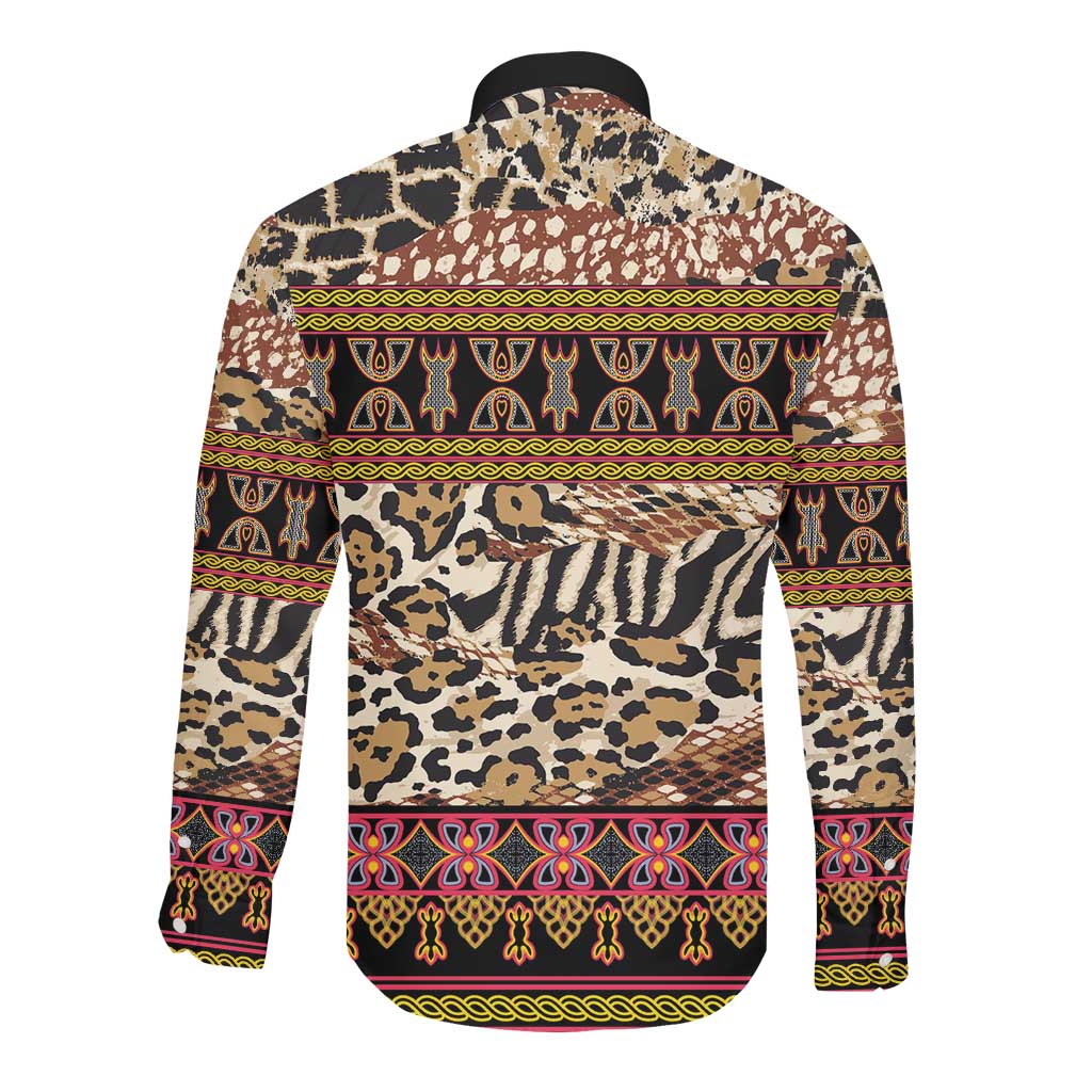 Cameroon Toghu Long Sleeve Button Shirt Wild Animal Skins Seamless Pattern