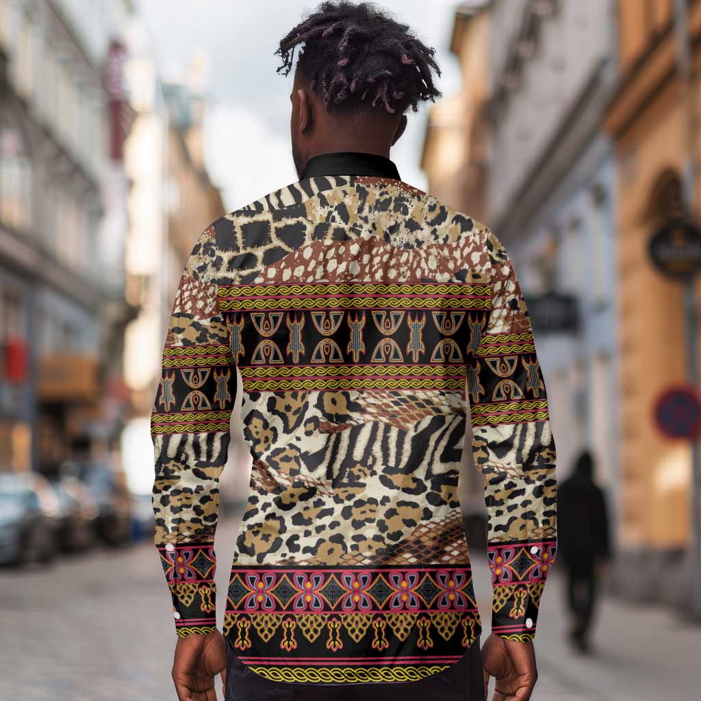 Cameroon Toghu Long Sleeve Button Shirt Wild Animal Skins Seamless Pattern