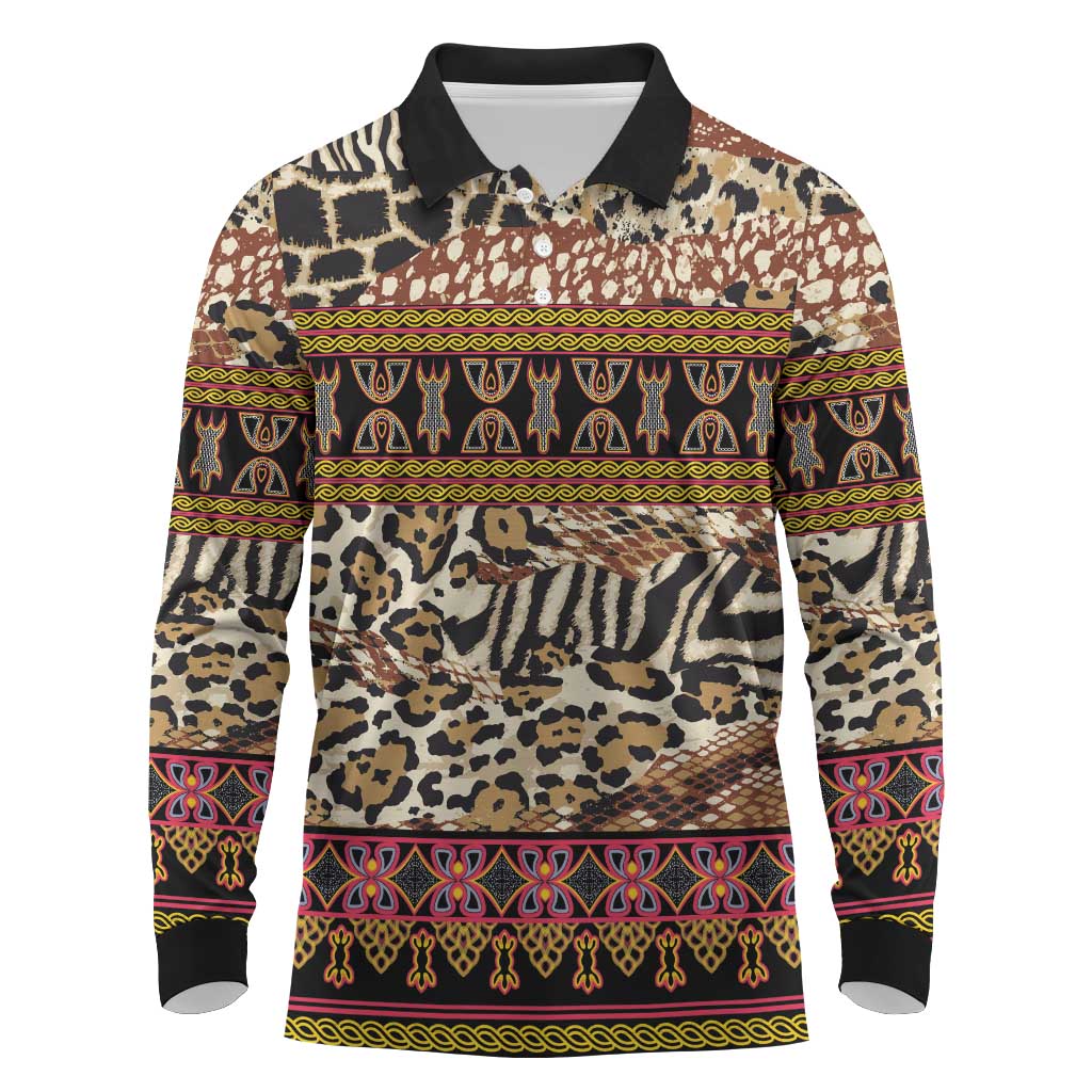 Cameroon Toghu Long Sleeve Polo Shirt Wild Animal Skins Seamless Pattern