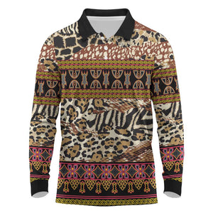 Cameroon Toghu Long Sleeve Polo Shirt Wild Animal Skins Seamless Pattern