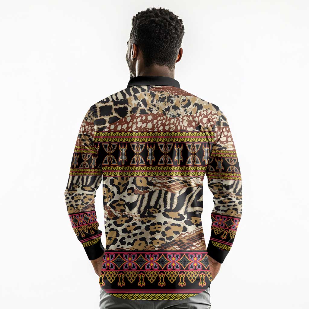 Cameroon Toghu Long Sleeve Polo Shirt Wild Animal Skins Seamless Pattern