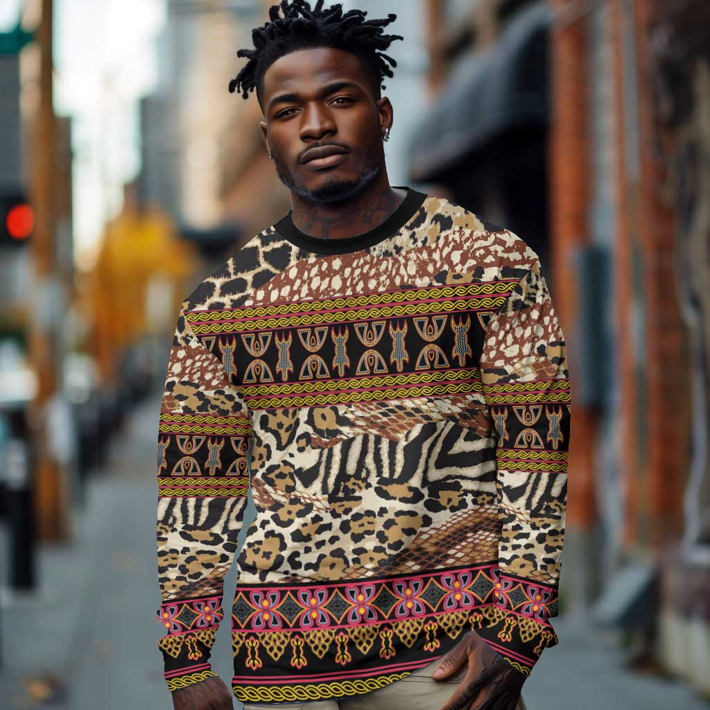 Cameroon Toghu Long Sleeve Shirt Wild Animal Skins Seamless Pattern
